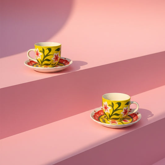 Strawberry Matcha Flowers Teacup and Saucer