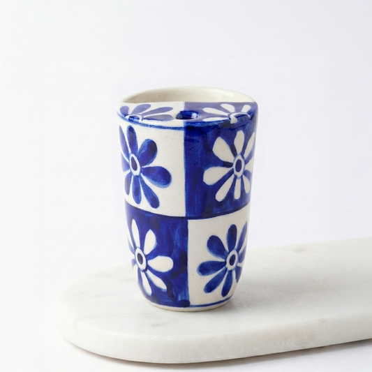 Blue and White Tiled Flowers Tumbler