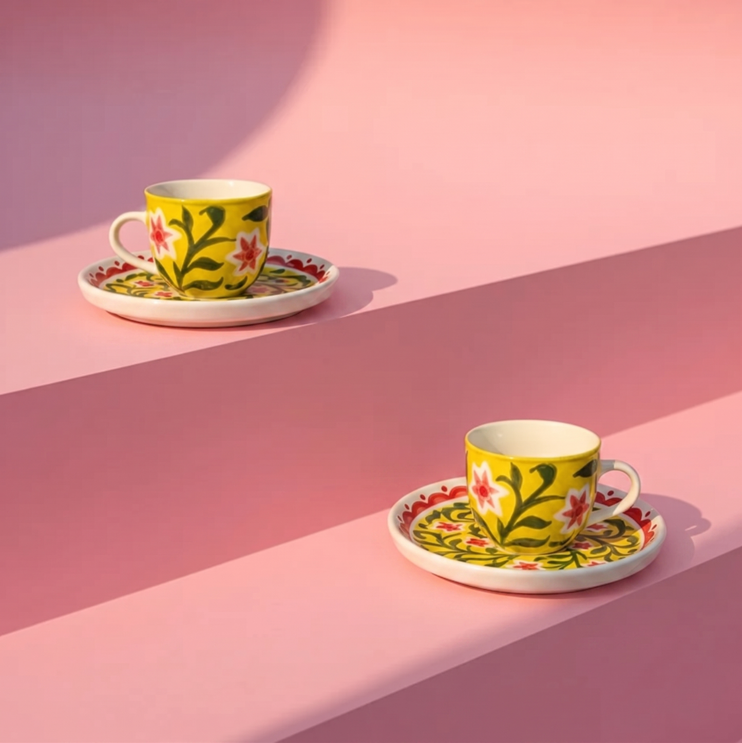 Strawberry Matcha Flowers Teacup and Saucer