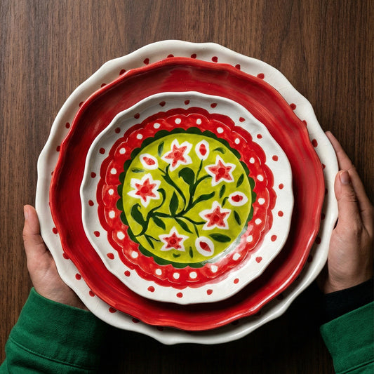 Strawberry Matcha Flowers Plates Set