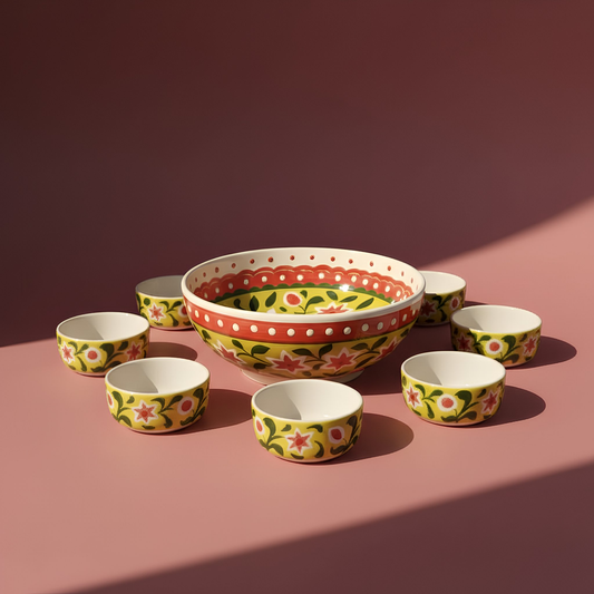 Strawberry Matcha Flowers Soup Bowl Set